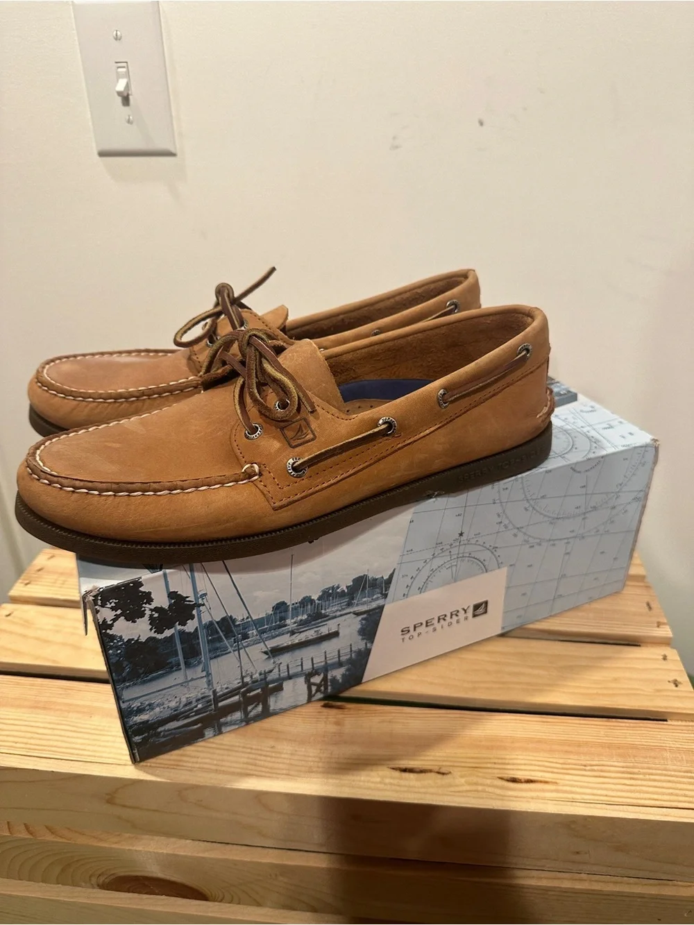 Sperry Men's A/O Sahara Sand/Tan Leather Moccasin Boat Shoes size 10